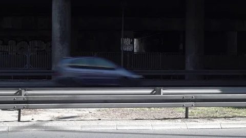 Traffic jam on freeway under overpass bridge,cars fast speed drive. Stock Footage 82472440