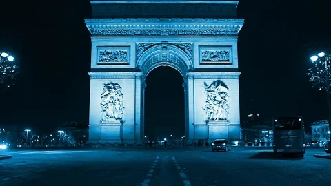 Traffic jam in front of the Arc de Triomphe, Paris, France. Stock Footage 123675721