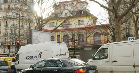 Traffic jam in front of Bataclan Theatre Paris Stock Footage 69093960