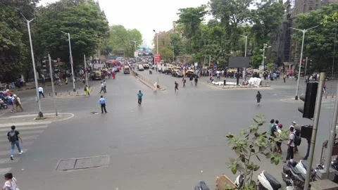 Traffic jam in front of a busy streets in Mumbai. Cars, pedestrians, workers. Stock Footage 236616181