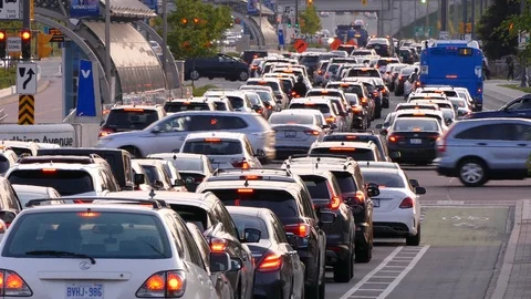 Traffic jam gridlock and road construction on city streets Stock Footage 90736612