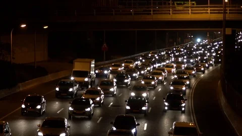 Traffic jam on the high-speed highway Ayalon , Tel Aviv Video stock 76616935