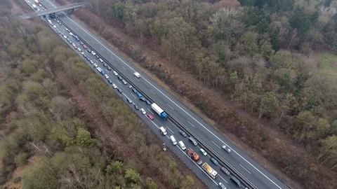 Traffic jam on highway Видео 72196866