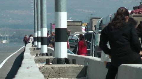 Traffic jam at highway. Hot air distortion, pollution. Slow Motion. Stock Footage 4697929