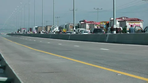 Traffic jam at highway. Hot air distortion, pollution. Stock Footage 4704352