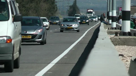 Traffic jam at highway. Hot air distortion, pollution. Slow Motion. Stock Footage 4712909