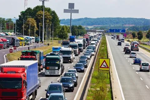 Traffic jam on highway 스톡 사진