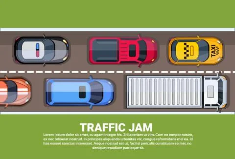 Traffic Jam On Highway Top View With Road Full Of Different Cars Ilustração Stock