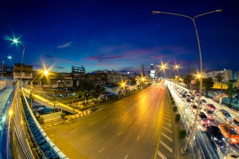 Traffic jam at intersection Rama IV in Bangkok Stock Photos
