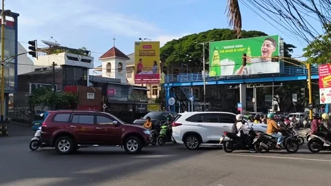 Traffic jam at the intersection of traffic lights. East Java - October 1, 2025 Stock Footage 323328807