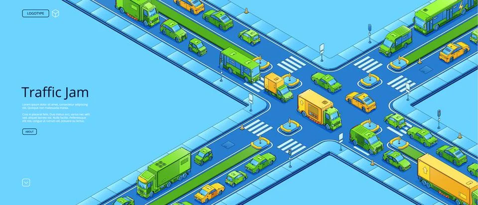 Traffic jam isometric web banner, transportation Stock Illustration