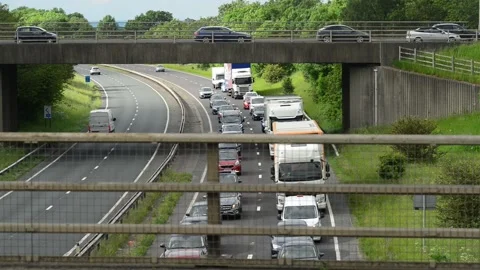 Traffic jam at junction on the A64 york united kingdom Stock Footage 155735195