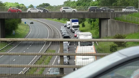 Traffic jam at junction on the A64 york united kingdom Stock Footage 155735230