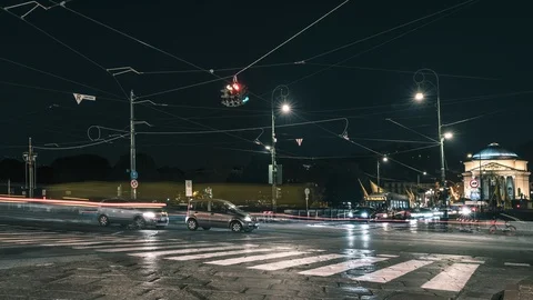 Traffic jam lights Time Lapse in Turin, church of Gran Madre di Dio Video stock 118001926