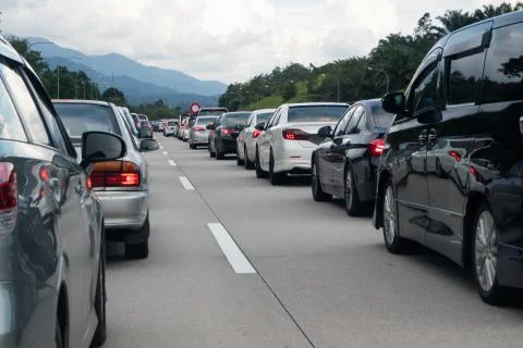 Traffic jam in the middle of the highway Stock Photos