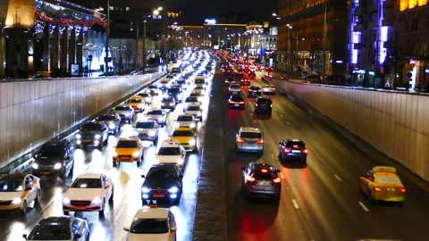Traffic jam in Moscow during rush hour at Garden ring in the evening, Moscow, Stock Footage 167778322