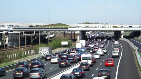 Traffic Jam on Motorway junction A4 - A9 Amsterdam Stock Footage 88711550
