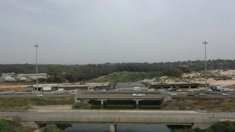 Traffic Jam on Nahal Alexander bridge APR20201 Video stock 154264302