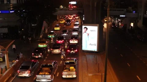 Traffic Jam at Nana plaza in Bangkok at night. Stock Footage