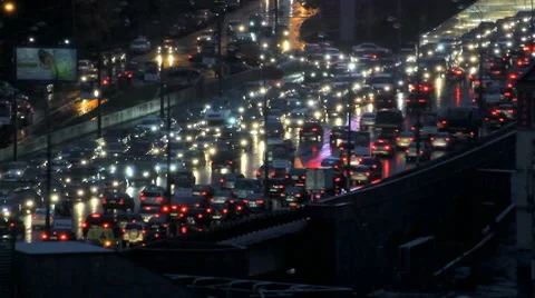 Traffic jam in the night city Stock Footage