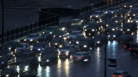 Traffic jam in the night city Stock Footage 8705688