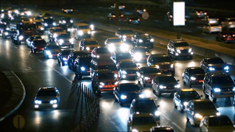 Traffic jam at night Stock Footage 85527330