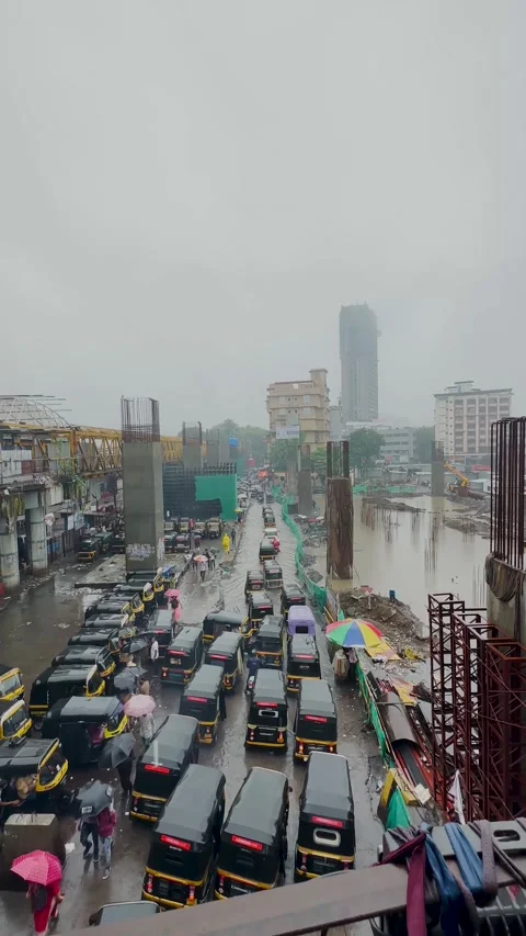 Traffic jam or collapse in a city street road on heavy rain. 4K Real Time Video. Stock Footage 246800699