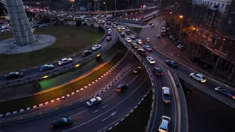 Traffic jam on the overpass at the evening Stock Footage 169306106