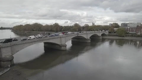 Traffic jam on Putney bridge, standing queue of vehicles Stock Footage 167918721