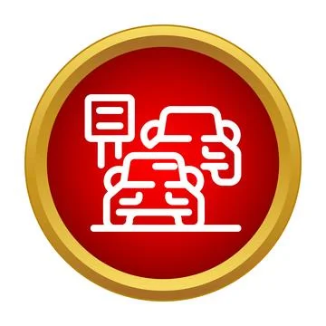Traffic jam queueing cars on a red road icon Stock Illustration