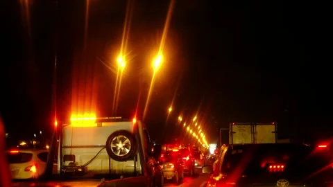 Traffic jam. red yellow night city lights Video stock 292669262