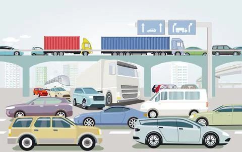 Traffic jam at the road intersection illustration Illustrazione stock