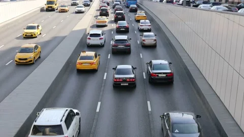 Traffic jam with rows of car on city road Stock Footage 157817586