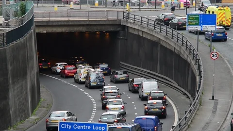 Traffic jam at rushour on inner ring road leaving leeds city centre uk Stock Footage 110836020