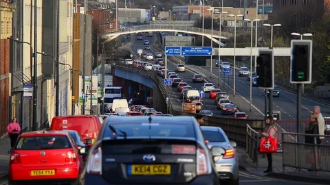 Traffic jam at rushour on inner ring road leaving leeds city centre uk Stock Footage 114222411