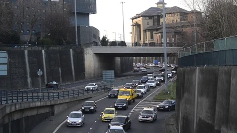 Traffic jam at rushour on inner ring road leaving leeds city centre uk Stock Footage 114226039
