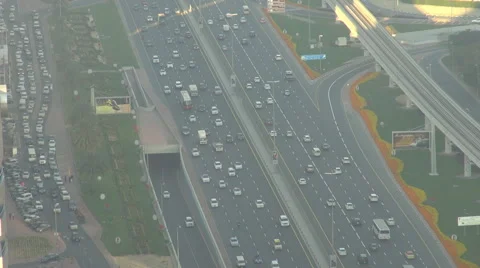 Traffic jam on Sheikh Zayed Road car congestion on large avenue Dubai transport Stock Footage 61882787