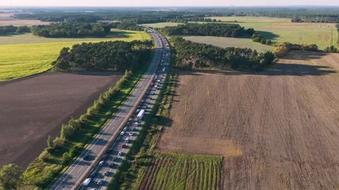 Traffic jam with slow-moving traffic on a German highway Stock Footage 317954932