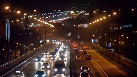 Traffic Jam on the streets of Warsaw. Evening view of the big city street. Vídeo Stock 83458657