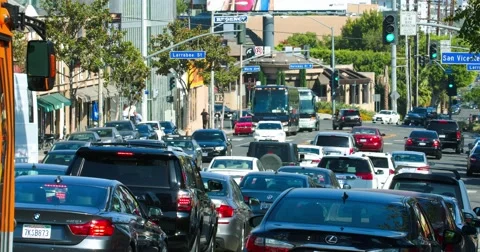 Traffic jam on Sunset Boulevard in Los Angeles, California, 4K, RAW Stock Footage 68202663