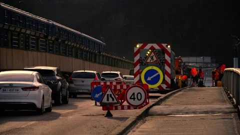 Traffic jam at sunset Stock Footage 171340944