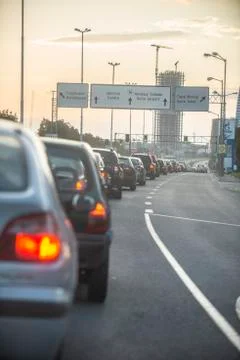 Traffic jam at sunset in Sofia Stock Photos