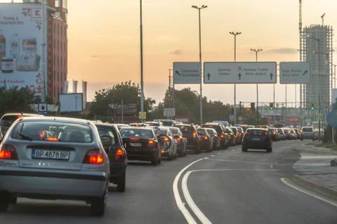 Traffic jam at sunset in Sofia Stock Photos