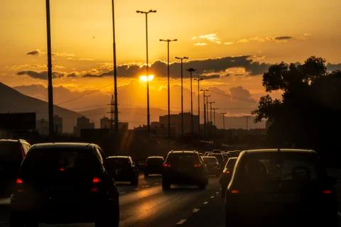 Traffic jam at sunset in Sofia Stock Photos