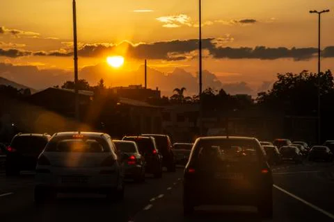 Traffic jam at sunset in Sofia Stock Photos