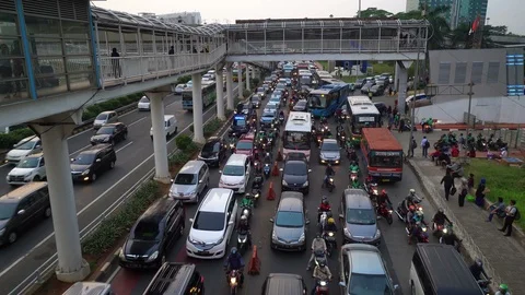 Traffic jam as time lapse in Jakarta business district Stock Footage 101108206