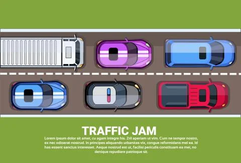 Traffic Jam Top View Road Or Highway Full Of Different Cars And Trucks Stock Illustration