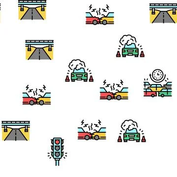 Traffic Jam Transport Vector Seamless Pattern Stock Illustration