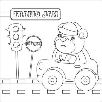 Traffic jam, vector animal illustration graphic design, Childish design Stock Illustration
