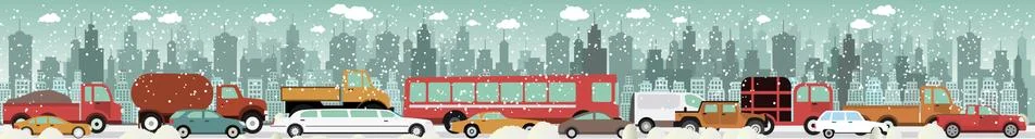 Traffic jam - Winter Stock Illustration